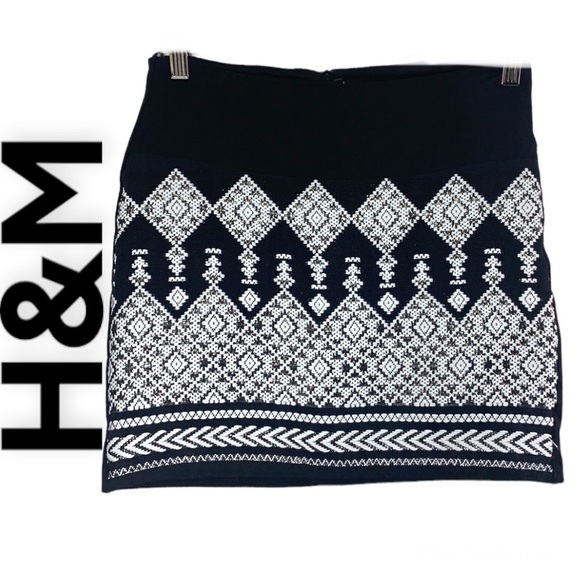 H&m Black/White Aztec Short Woven Fabric Embroidered Straight Skirt Size S - Picture 3 of 13